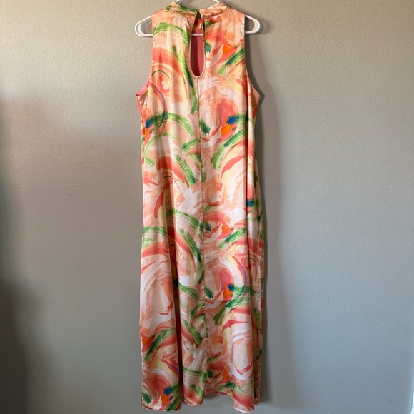 Nicole Miller Peach Orange Green Abstract Maxi Dress Size L - Picture 5 of 6
